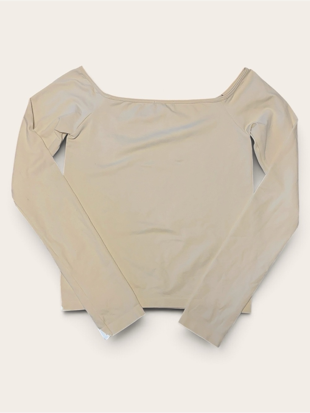 Cream Seamless Square Neck Long Sleeve Fitted Top Y2K